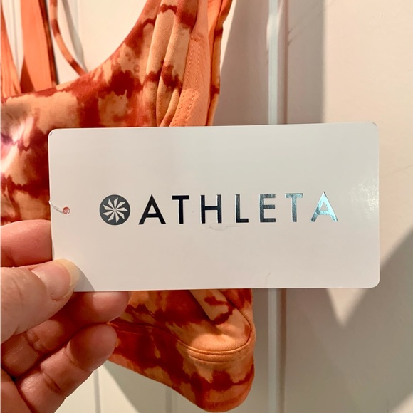 Athleta NWT Exhale Printed Sports Bra A-C Cup Tahiti Island Coral Strappy Sz Xs - Picture 5 of 10